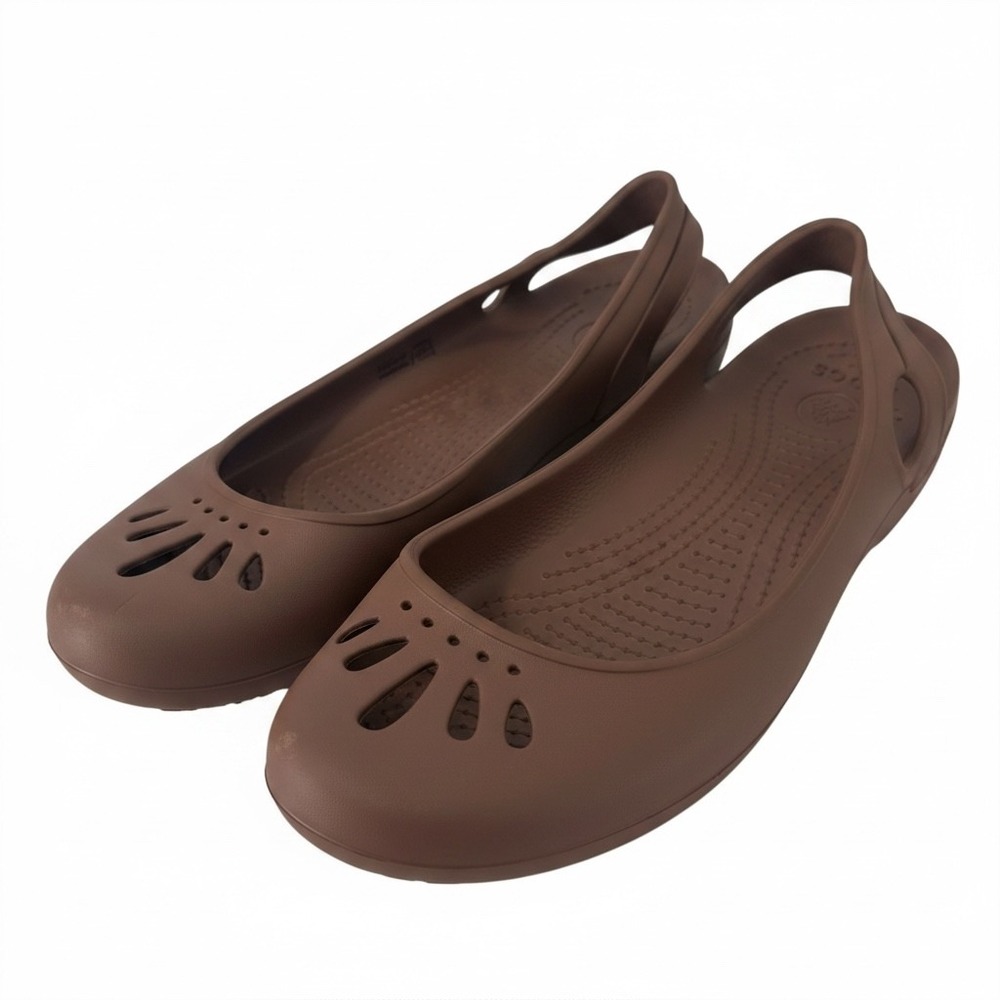 Crocs Kadee Womens Espresso Brown Slingback Flat Shoes Size 9 Cutout Slip On